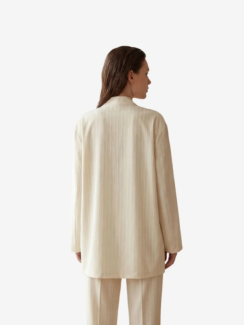 MY FASHION Beige Natural MY FASHION Striped Two-Piece Co-Ord Set with Open Collar for Women | Best Price UAE