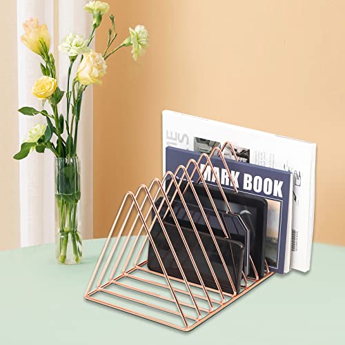 EASEPRES Rose Gold Magazine Holder, Desktop File Sorter Organizer Triangle 9 Slot Newspaper Record Storage Shelf Rack for Home Office Decoration - Image 4
