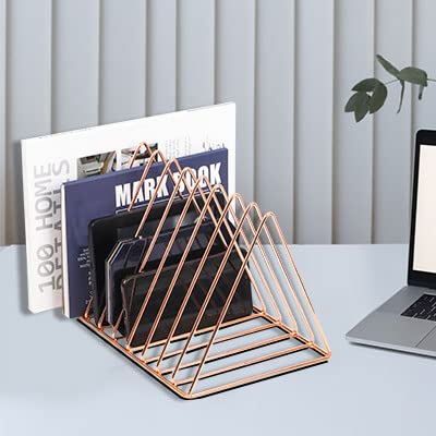 EASEPRES Rose Gold Magazine Holder, Desktop File Sorter Organizer Triangle 9 Slot Newspaper Record Storage Shelf Rack for Home Office Decoration - Image 5