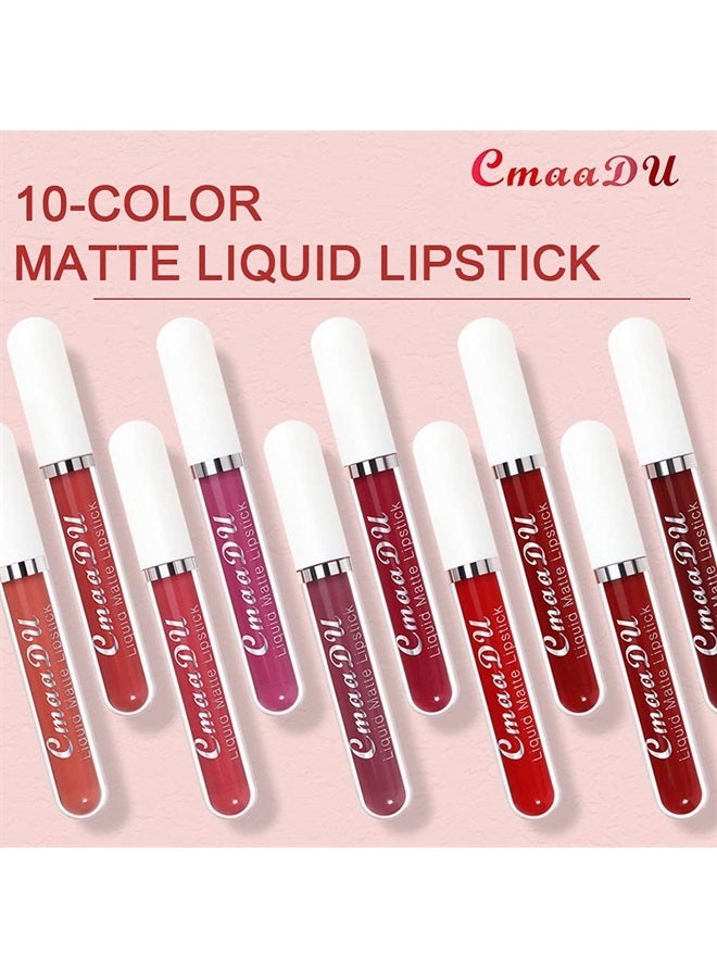 evpct CmaaDU 10Pcs Dark Red Liquid Matte Matt Lipstick Set Long Lasting 24 Waterproof Smudge Proof Liquid Catsuit Matte Lipstick for Black Women Bulk lipstick/gloss set - Image 2