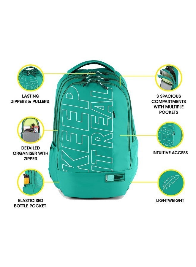 Gear Men/Women Keep It Real 40 Litre Water Resistant 4 Compartment School Backpack/Daypack/Travel Backpack/Kids Bag/College Bag For Boys/Girls (Green-White) - Image 3