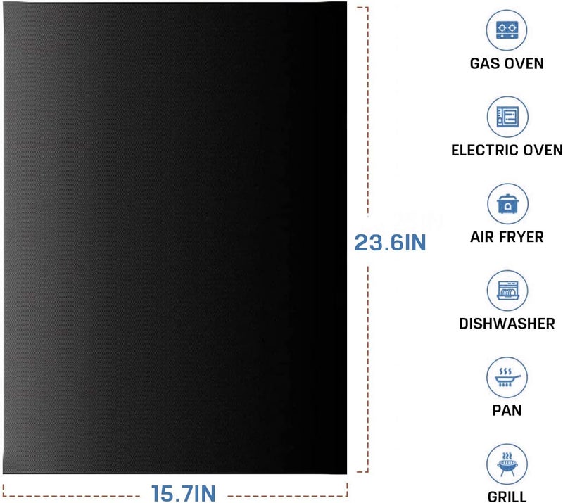 XZSUN Large Oven Liners，3 Pack Heavy Duty Teflon Oven Liners,BBQ Grill Mats for Bottom of Oven for Gas, Electric and Fan Assisted Ovens，Baking Mat, Oven Protector Sheets，Reusable, Washable（Black，40x60cm） - Image 2