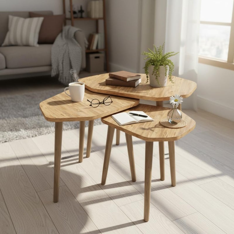 FendiHome Modern Nesting Coffee Table Set of 3, Geometric Wooden Side Tables, Space-Saving End Tables with Beech Wood Legs (wood) - Image 1