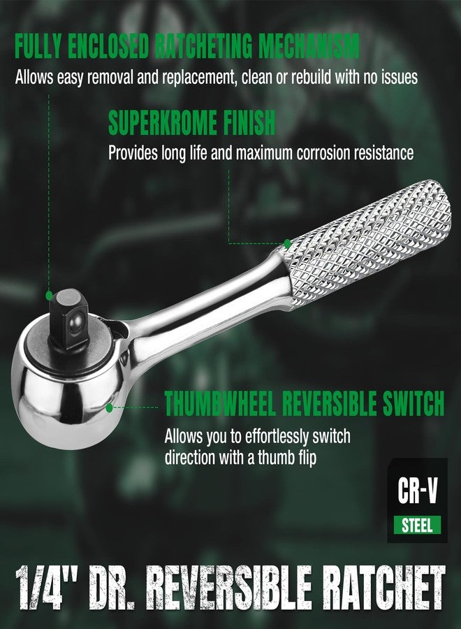 SK TOOLS USA 1/4" Drive Ratchet Handle, Reversible Switch, SuperKrome Finish, Premium CR-V Construction, with Knurled Handle - Image 3