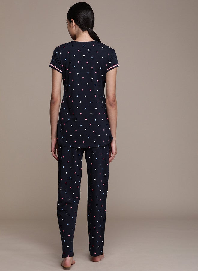 beebelle Women Navy Blue Printed Night Suit - Image 5