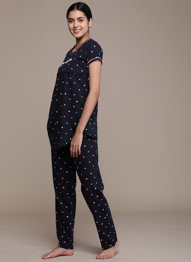 beebelle Women Navy Blue Printed Night Suit - Image 4