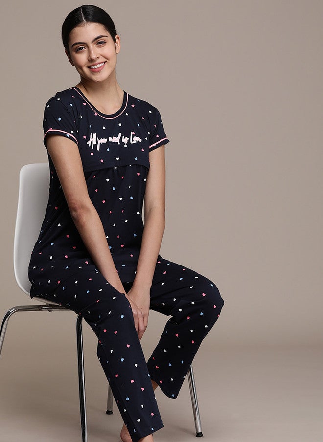 beebelle Women Navy Blue Printed Night Suit - Image 1
