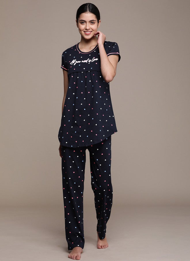 beebelle Women Navy Blue Printed Night Suit - Image 3