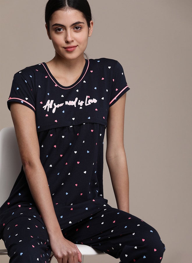 beebelle Women Navy Blue Printed Night Suit - Image 2