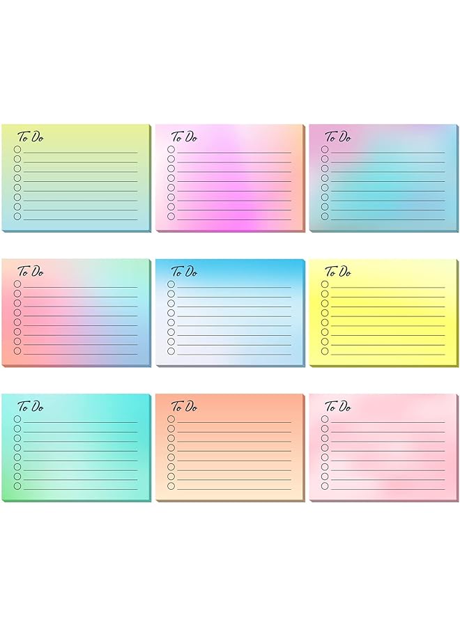 إيروريكس 9 قطع من ملاحظات قائمة المهام اللاصقة بألوان متنوعة، ملاحظات لاصقة مبطنة، وسادات ملاحظات لاصقة ذاتية اللصق، مذكرات قائمة المهام للتذكير بالمخطط والدراسة والمكتب المنزلي واللوازم المدرسية، 3 × 4 بوصات، ألوان متدرجة - Image 1