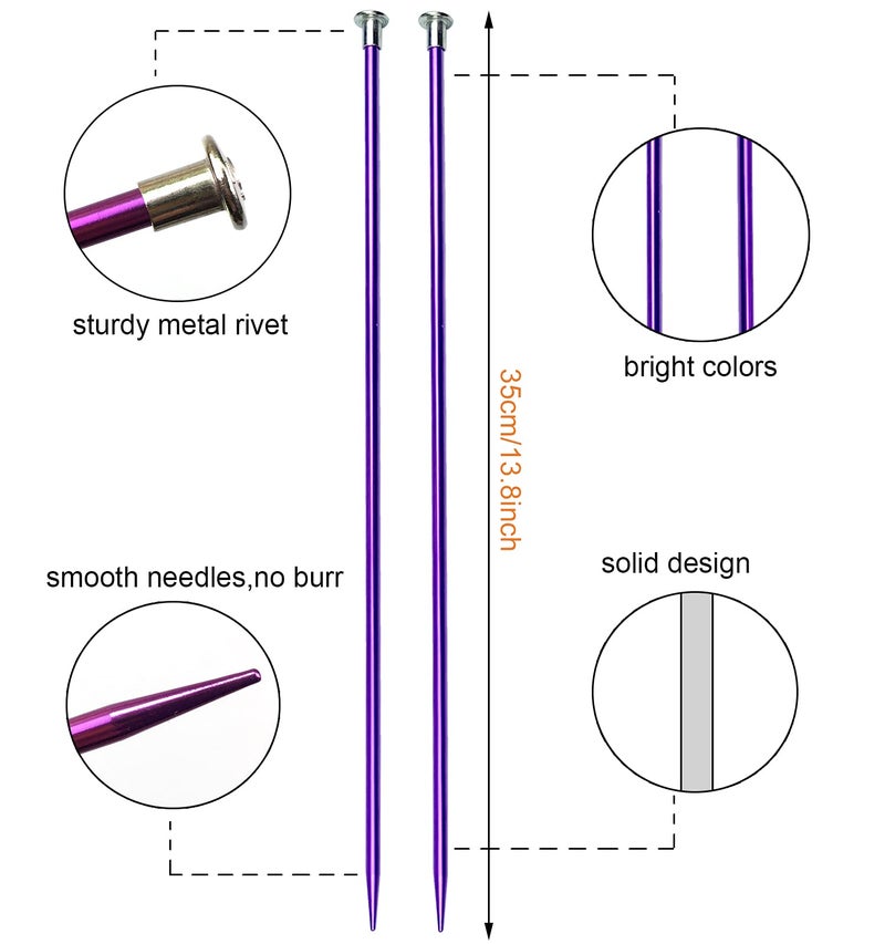 Mdoker 13.8 Inch Aluminum Knitting Needles,Colored Straight Single Pointed Metal Sweater Knitting Needle for DIY Knitting Projects,Size US 6(4mm) - Image 2