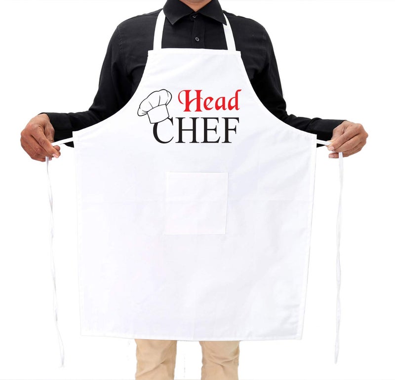 Switchon Polyester Headchef Printed Free Size Chef's Cooking Kitchen Apron with Chef's Cap-White 23x30 inch (57x77cm) - Image 2
