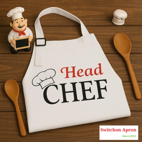 Switchon Polyester Headchef Printed Free Size Chef's Cooking Kitchen Apron with Chef's Cap-White 23x30 inch (57x77cm) - Image 4