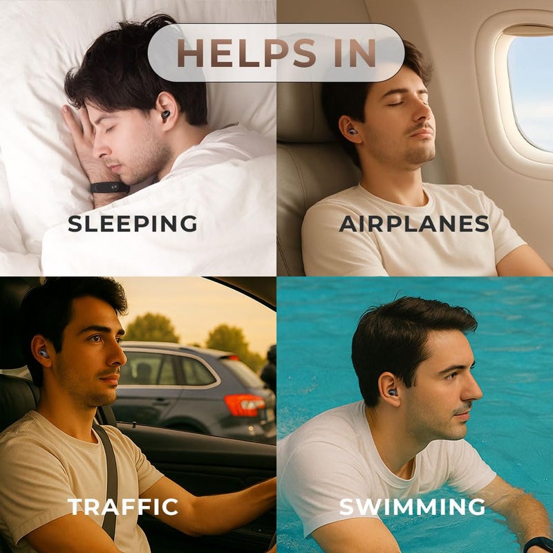 NG سدادات أذن EarSafe للنوم مع خاصية إلغاء الضوضاء -25dB، قابلة لإعادة الاستخدام مع 4 رؤوس أذن وحافظة حمل، للسباحة، الحفلات، العمل، الدراسة، السفر - Image 4