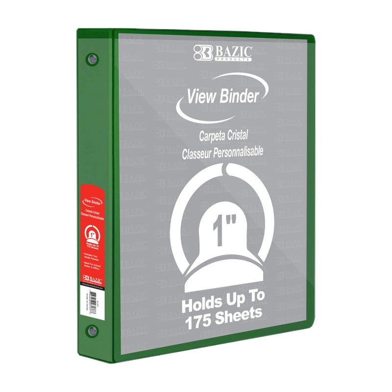Bazic Products BAZIC 4122 1 Green 3Ring View Binder w 2Pockets - Image 2