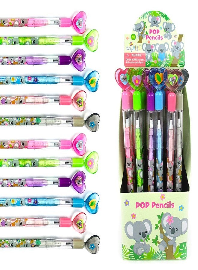 TINYMILLS 24 Pcs Koala Multi Point Stackable Push Pencil Assortment with Eraser for Koala Birthday Koala Party Favor Prize Carnival Goodie Bag Stuffers Classroom Rewards Pinata Fillers - Image 1