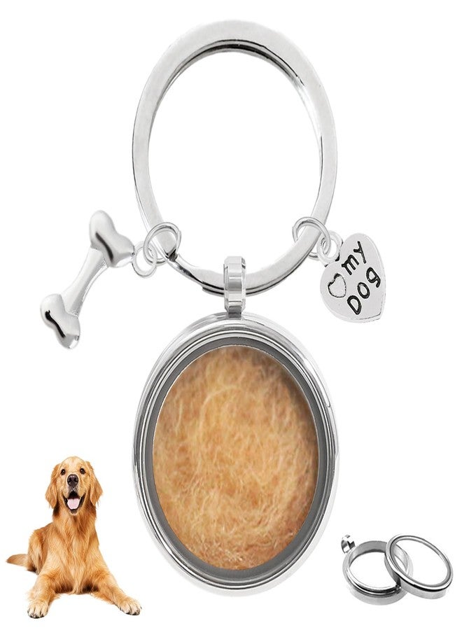 Dog Hair Memorial Keychain, Stainless Steel Pet Fur Keepsake Locket - Image 1