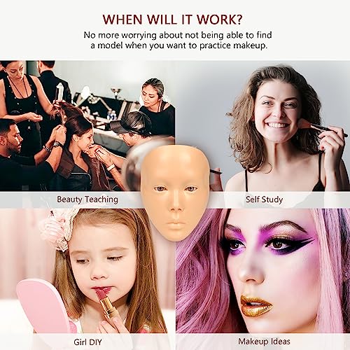 Laokiiy Makeup Practice Face, Makeup Mannequin Face with Makeup Practice Face Board, 5D Silicone Full Face Practice Eyelash Eye Shadow, for Emerging Makeup Artist, Beginners, Girl's Gift (White) - Image 4