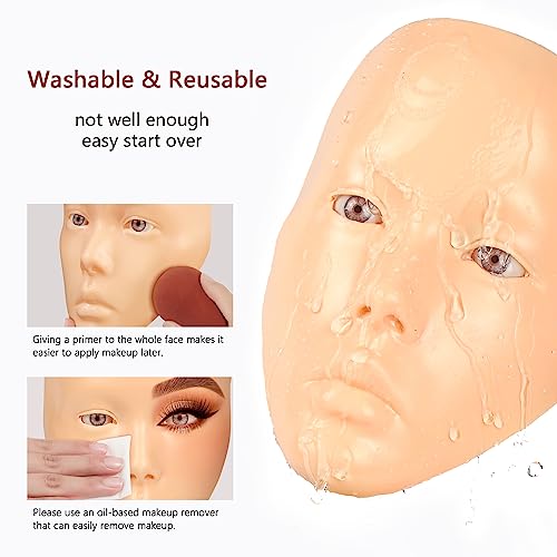 Laokiiy Makeup Practice Face, Makeup Mannequin Face with Makeup Practice Face Board, 5D Silicone Full Face Practice Eyelash Eye Shadow, for Emerging Makeup Artist, Beginners, Girl's Gift (White) - Image 5
