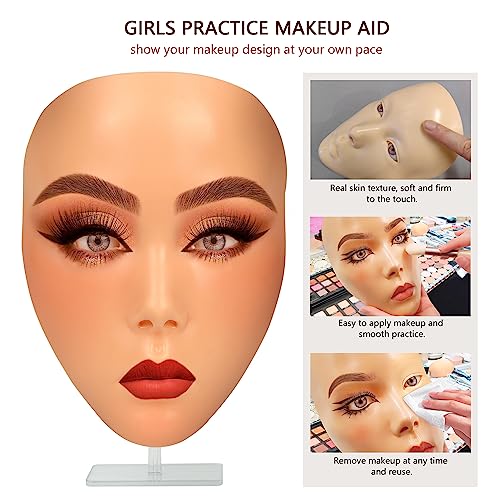 Laokiiy Makeup Practice Face, Makeup Mannequin Face with Makeup Practice Face Board, 5D Silicone Full Face Practice Eyelash Eye Shadow, for Emerging Makeup Artist, Beginners, Girl's Gift (White) - Image 2