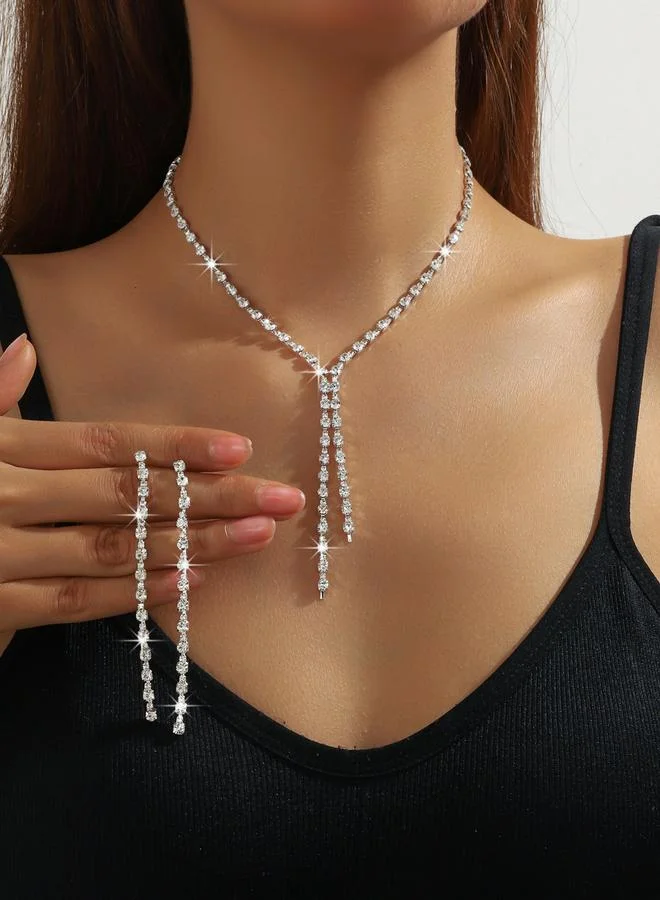 تايك تو مجموعة من قلادة وأقراط بشراشيب وأحجار الراين