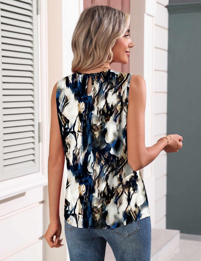 Zeagoo Women's Silk Satin Tank Tops Scoop Neck Ruched Casual Camisoles Sleeveless Business Work Blouses Summer Shirts - Image 2