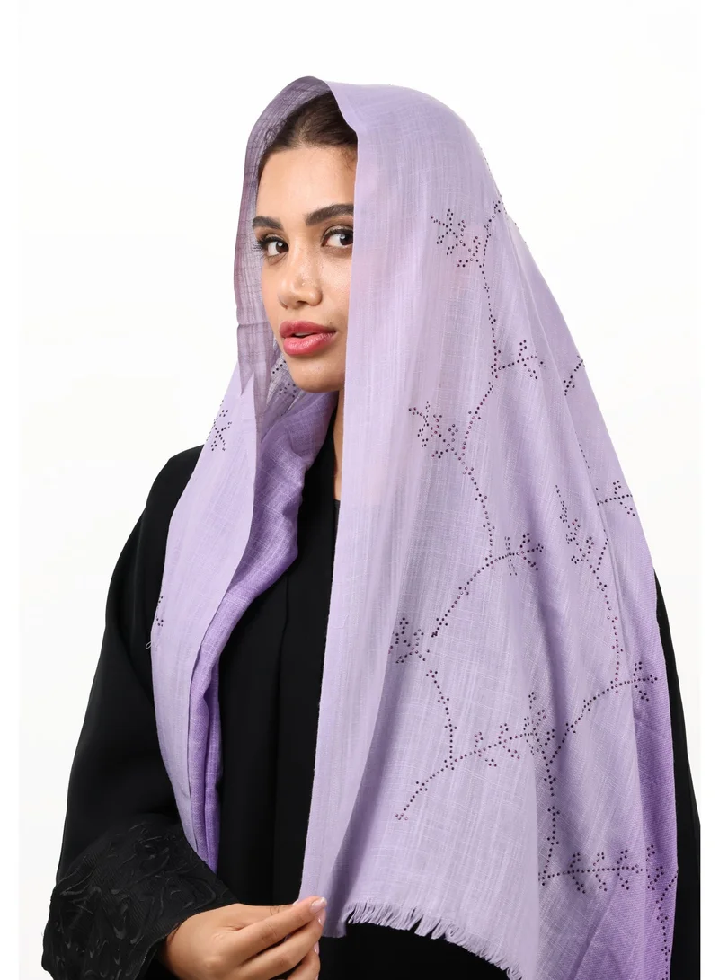 Jameela Premium Embellished Slub Cotton Scarf with Vine Crystal Strass (Lavender Purple)