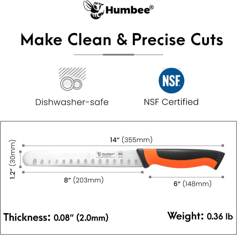 Humbee 8-Inch Chef Carving Knife with Granton Edge for Slicing Turkey Ham and Meat | NSF Certified | German Stainless Steel Blade | Dishwasher Safe Ergonomic Handle, DT-21 Series, Orange - Image 4