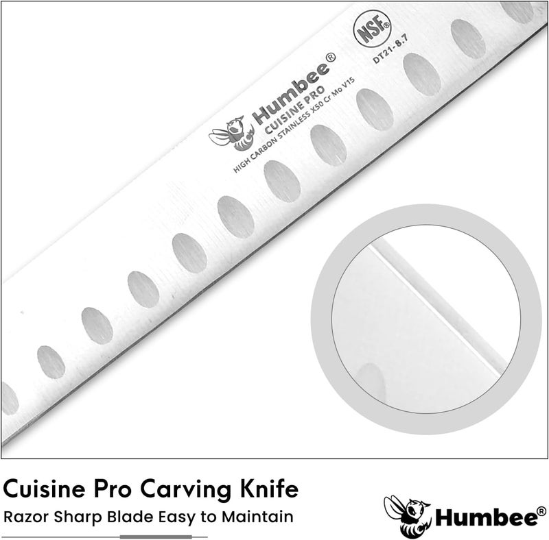 Humbee 8-Inch Chef Carving Knife with Granton Edge for Slicing Turkey Ham and Meat | NSF Certified | German Stainless Steel Blade | Dishwasher Safe Ergonomic Handle, DT-21 Series, Orange - Image 2