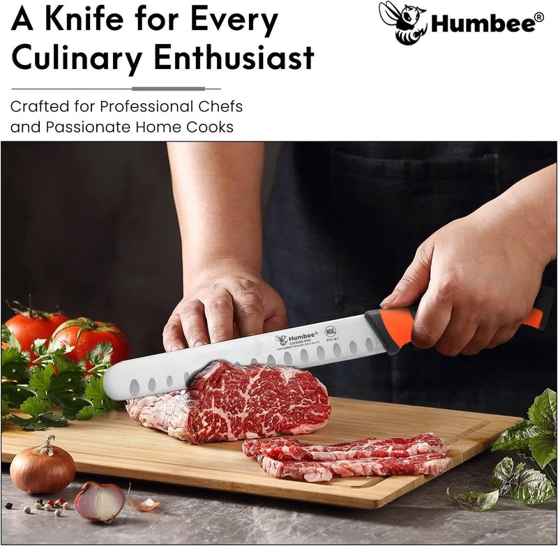 Humbee 8-Inch Chef Carving Knife with Granton Edge for Slicing Turkey Ham and Meat | NSF Certified | German Stainless Steel Blade | Dishwasher Safe Ergonomic Handle, DT-21 Series, Orange - Image 3