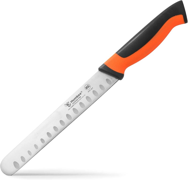 Humbee 8-Inch Chef Carving Knife with Granton Edge for Slicing Turkey Ham and Meat | NSF Certified | German Stainless Steel Blade | Dishwasher Safe Ergonomic Handle, DT-21 Series, Orange - Image 1