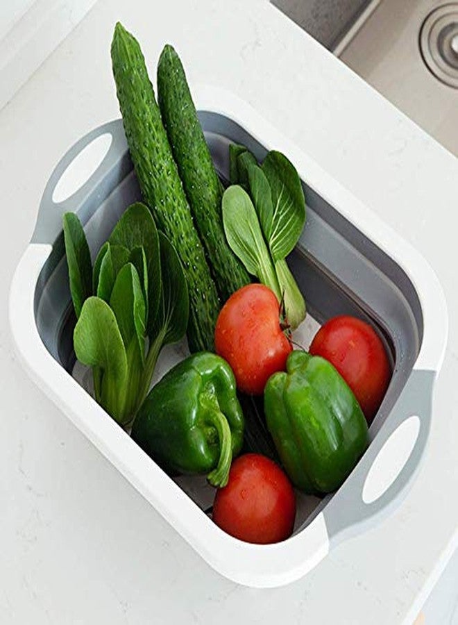 DARKZONE Collapsible Cutting Board with Colander - Foldable Multi-Function Kitchen Plastic Silicone Dish Tub - Washing and Draining Veggies Fruits Food Grade Sink Storage Basket - Image 1