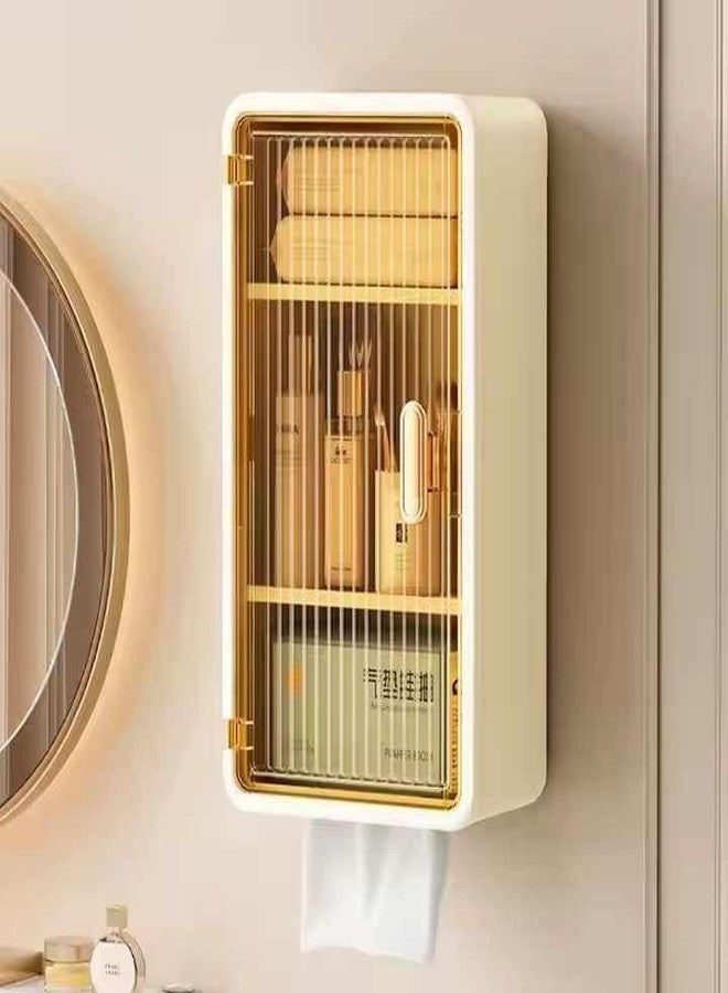NISHIV Plastic Bathroom Storage Organizer with Transparent Window & Waterproof Lid Multi-Compartment Container for Tissues Toiletries 3-Tier Space-Saving Polished Finish for Home & Bathroom 1 Pcs - Image 1