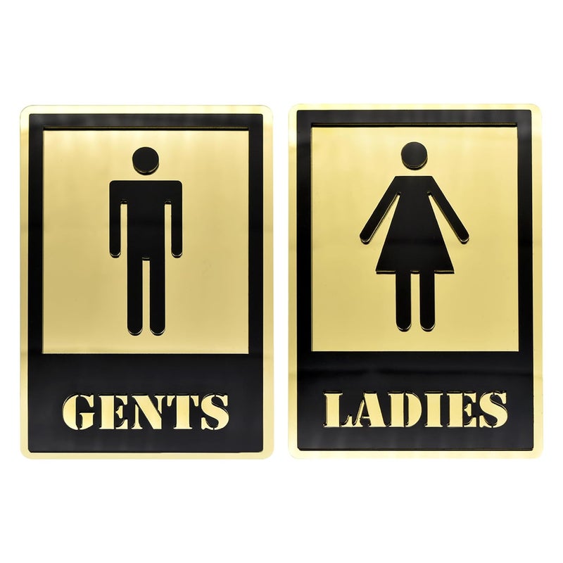 BUZZ COOL Acrylic Gold Gents Ladies Toilet Sign Board Stickers | Self Adhesive Restroom Signage for Glass, Wooden Door | Ladies and Gents Signage Sticker for Offices Hospitals Mall and more - Image 1