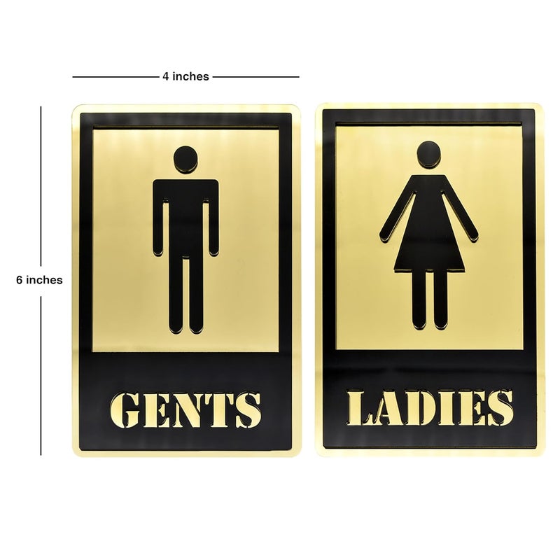 BUZZ COOL Acrylic Gold Gents Ladies Toilet Sign Board Stickers | Self Adhesive Restroom Signage for Glass, Wooden Door | Ladies and Gents Signage Sticker for Offices Hospitals Mall and more - Image 2