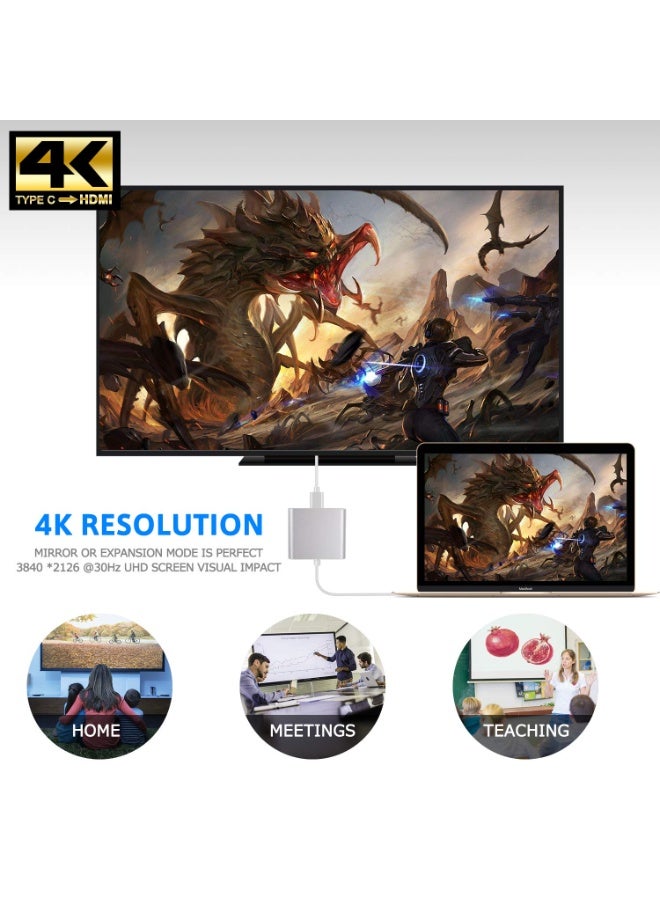 شابية محول USB-C إلى HDTV، محول USB من النوع C، محول AV متعدد المنافذ مع منفذ إخراج 4K HDTV ومنفذ شحن سريع 3.0، متوافق مع MacBook Pro و MacBook Air 2019/2018 و iPad Pro 2019 (فضي) - Image 5