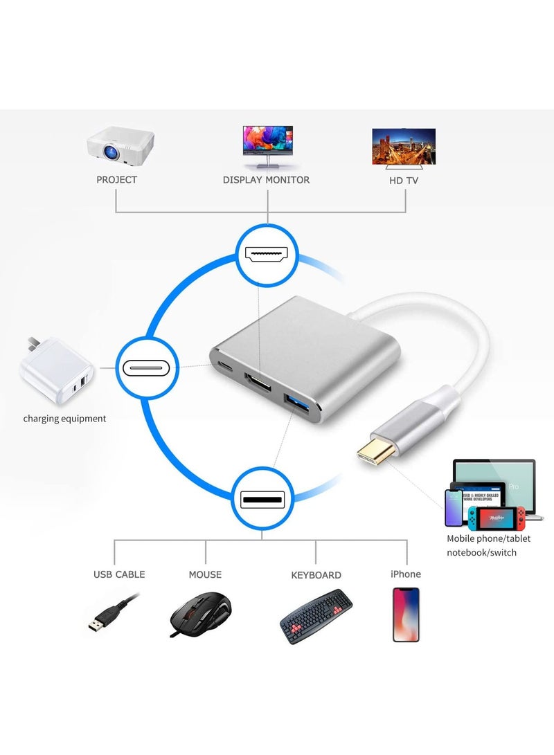 شابية محول USB-C إلى HDTV، محول USB من النوع C، محول AV متعدد المنافذ مع منفذ إخراج 4K HDTV ومنفذ شحن سريع 3.0، متوافق مع MacBook Pro و MacBook Air 2019/2018 و iPad Pro 2019 (فضي) - Image 4