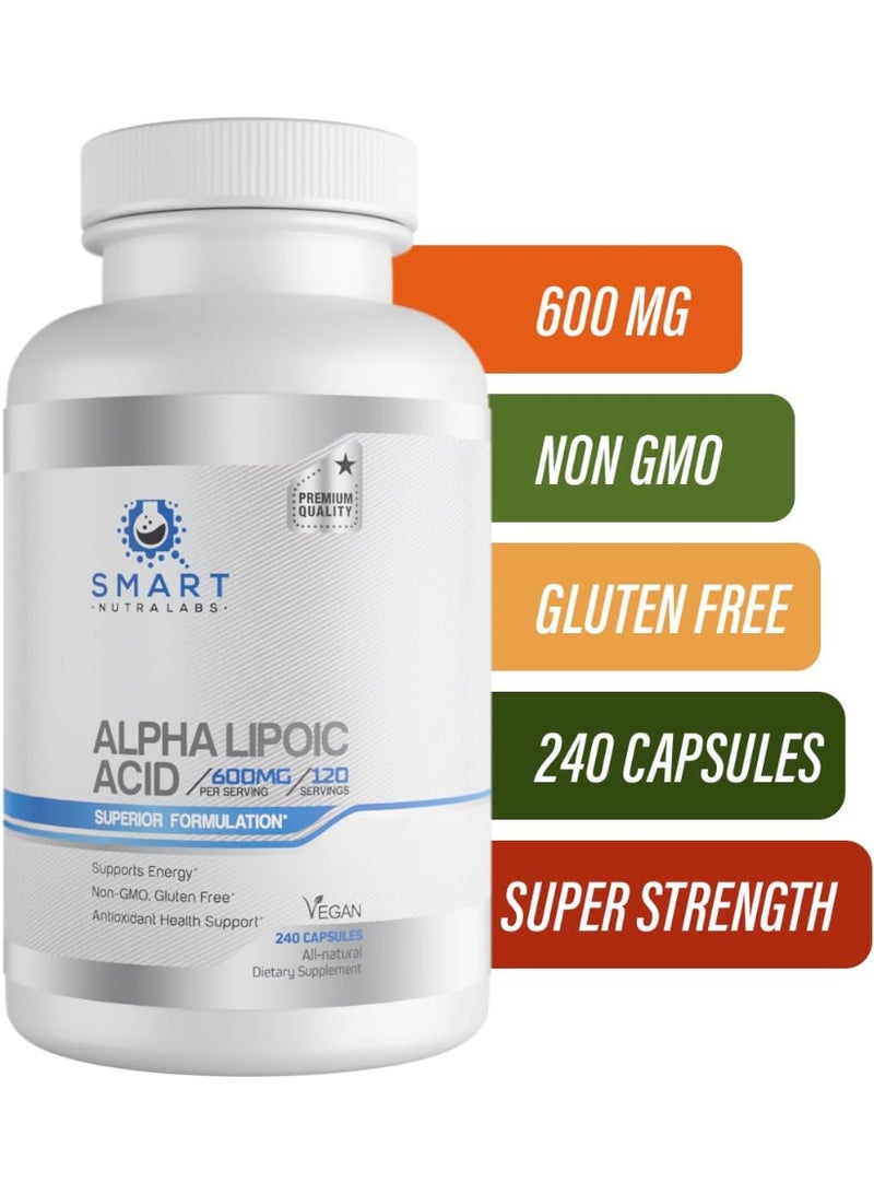 Smart Nutra Labs Alpha Lipoic Acid 600mg Per Serving, 240 Vegan Capsules- Gluten Free, Pure Non-GMO ALA- Supports Energy & Anti Oxidant - Image 3