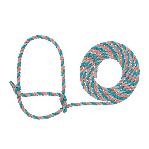 Weaver Livestock Braided Poly Rope Cattle Halter, Adjustable, Modern Style Cow Calf Halter, Livestock Handling Equipment for Showing, Coral/Gray/Teal - Image 1