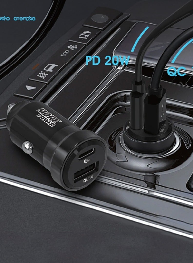 MORE POWER MORE Car Charger Dual Port 38W (USB-C + USB-A) - Fast Charging with PD Technology - Image 3