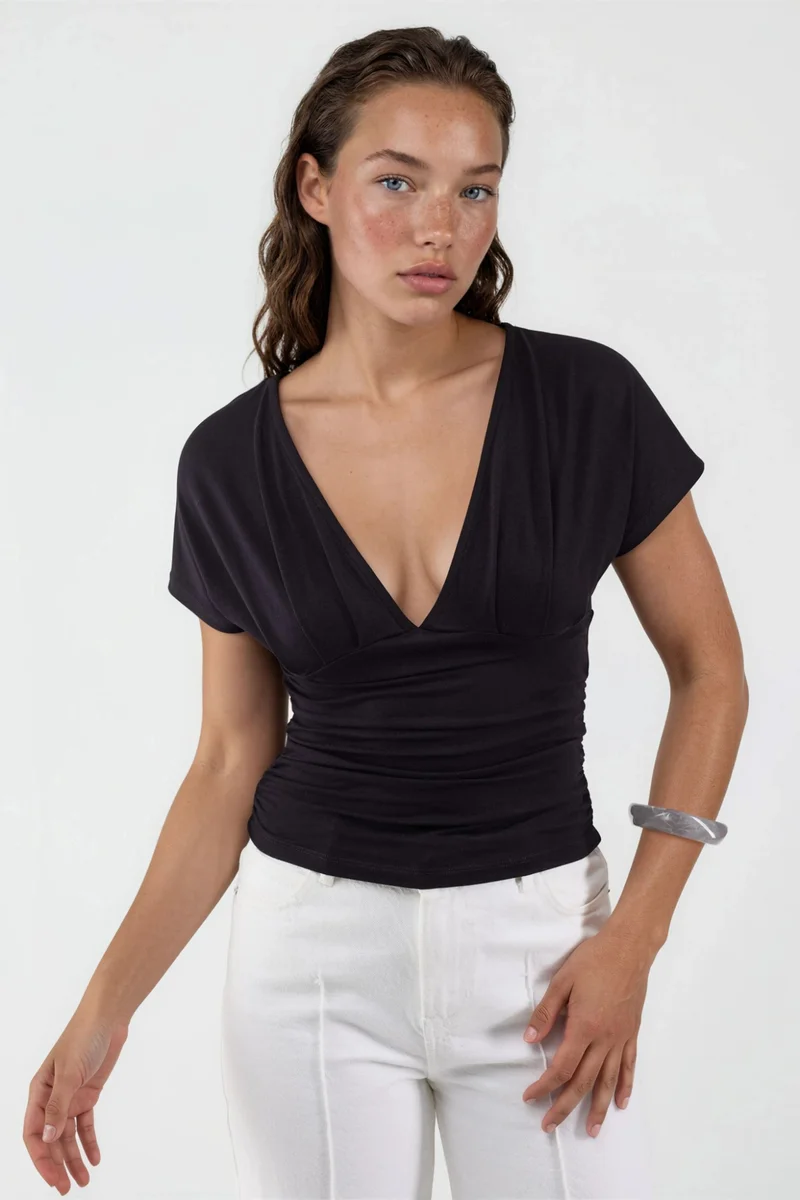بوسيم BUSEM V-Neck Tie Detail Blouse