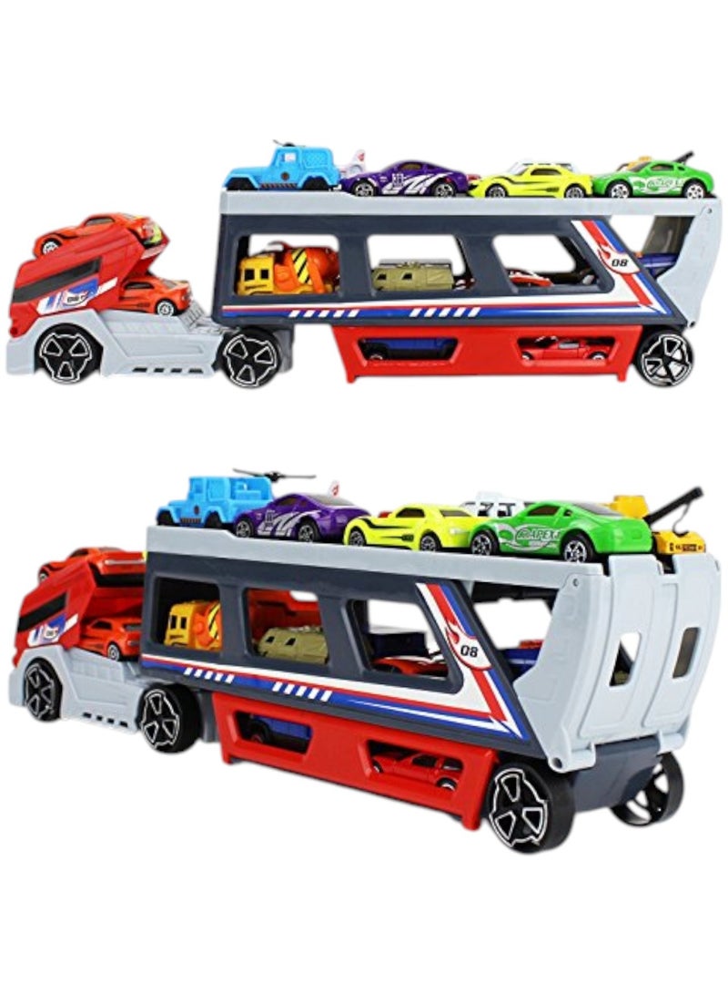 Toy Box Diecast Container Truck With Pullback Cars Toys And Helicopter Platy Set For Kids  - Image 2