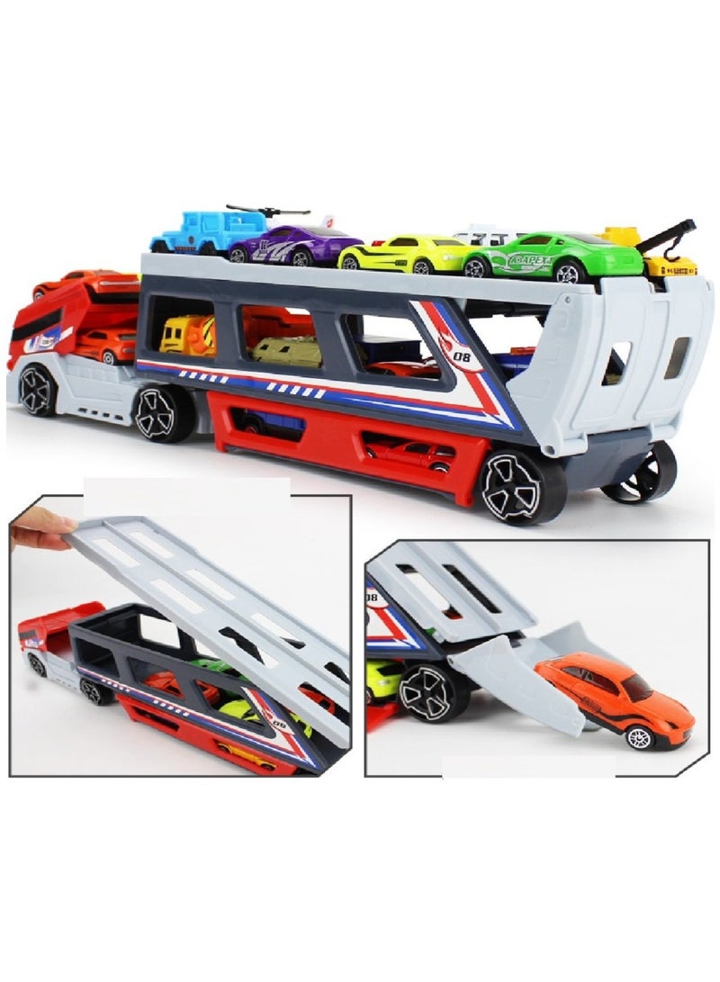 Toy Box Diecast Container Truck With Pullback Cars Toys And Helicopter Platy Set For Kids  - Image 3