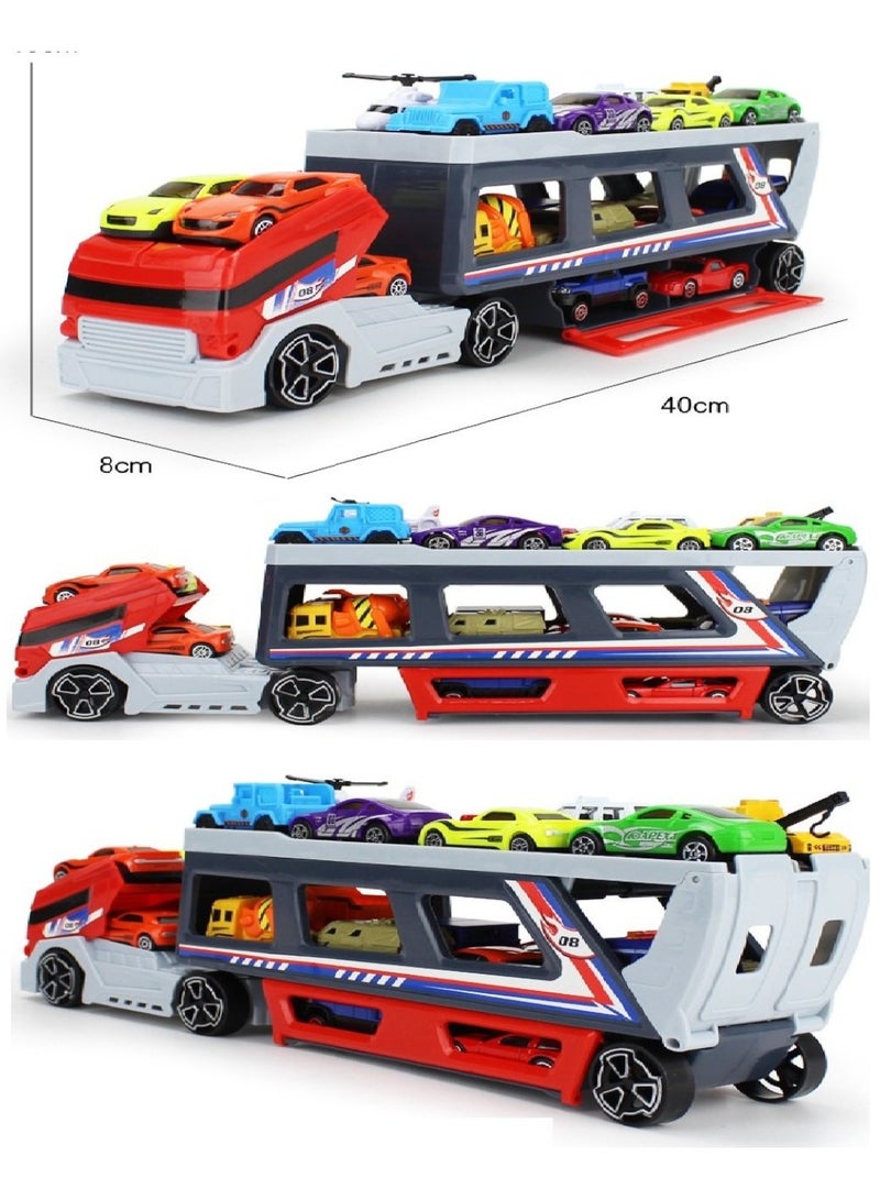 Toy Box Diecast Container Truck With Pullback Cars Toys And Helicopter Platy Set For Kids  - Image 4