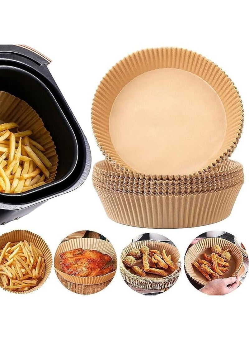 CAZADORA Round Air Fryer Paper Liners 20cm Pack of 100 Non Stick Oil and Water Proof Parchment Heat Resistant to 220C Disposable Food Grade for Baking Roasting Cooking Kitchen Home Use - Image 1