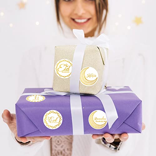 W1cwey Ramada Eid-Al-Fitr Stickers Rolls - 1000pcs(2 Rolls)Gold Ramadan Eid Al Fitr Party Moon Pattern Round Sticker Roll Gift Tag Label Self-Adhesive Giftwrap Decal Gift Wraping Waterbottle Scrapbook - Image 4