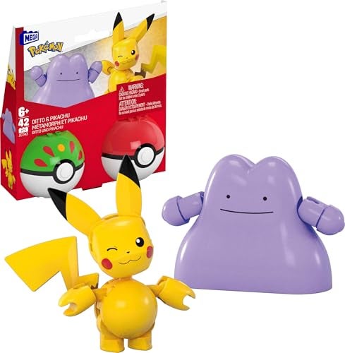Mega Brands MEGA Pokmon Action Figure Building Toys Set Pok Ball 2Pack Pikachu and Ditto with 42 Pieces for Kids - Image 1