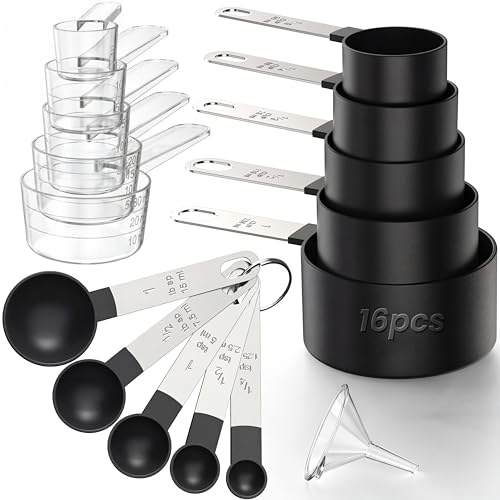 THLHKD 16PCS Measuring Cups and Spoons Set, Measuring Spoon Set with Metric and US Measurements, Fits for Measuring Dry and Liquid - Black - Image 1