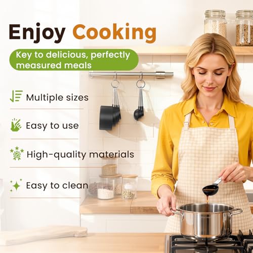 THLHKD 16PCS Measuring Cups and Spoons Set, Measuring Spoon Set with Metric and US Measurements, Fits for Measuring Dry and Liquid - Black - Image 3