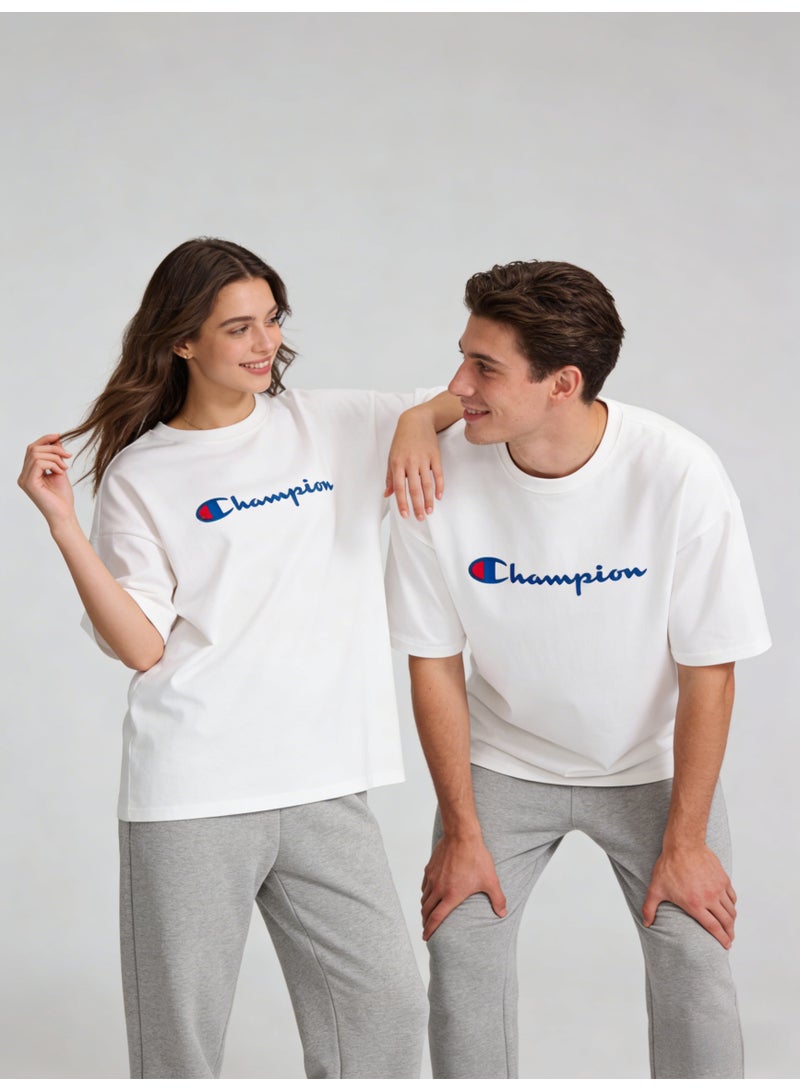 شامبيون Champion Logo White Oversized Plus Size T-Shirt - Unisex Cotton Tee for Men & Women - Image 3